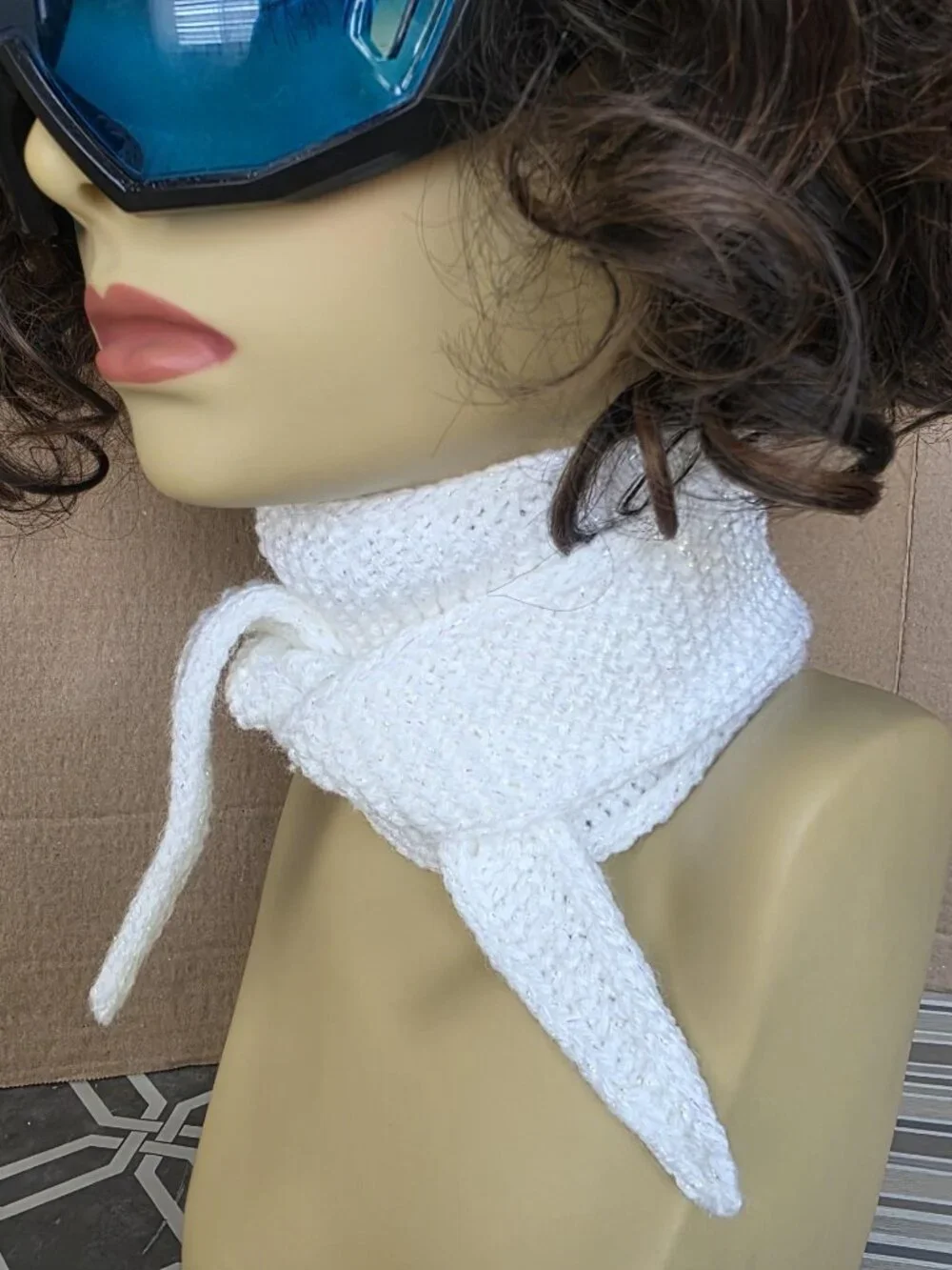 Sophie Scarf Classic Design Small Double Wrap Handmade Knitted Acrylic White